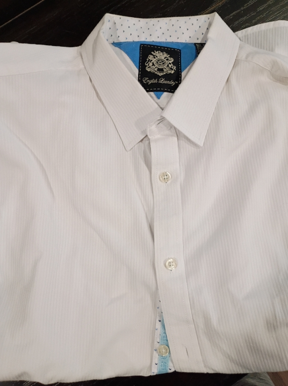 English Laundry White Short-Sleeve Button-Down Shirt with Light Blue Trim